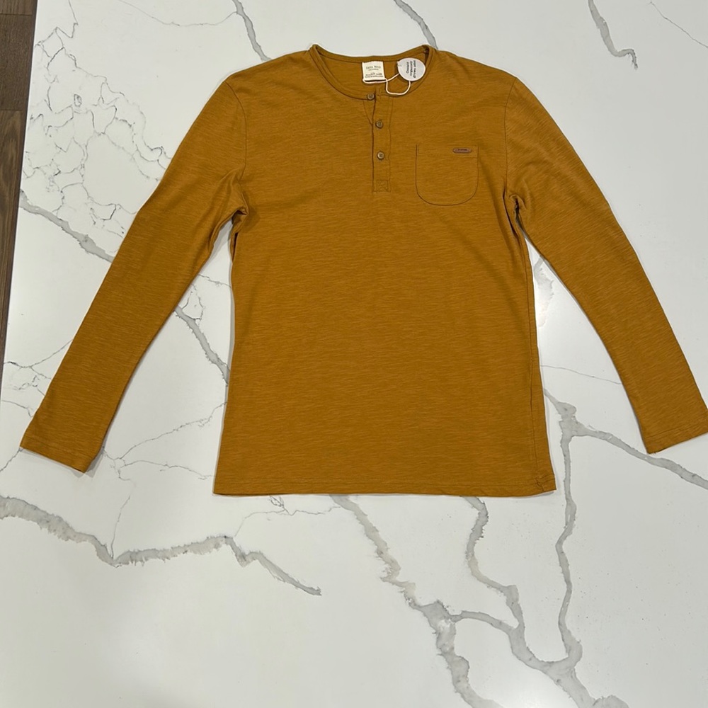 Boys Zara B cotton long sleeve shirt, size 11-12, Camel/mustard